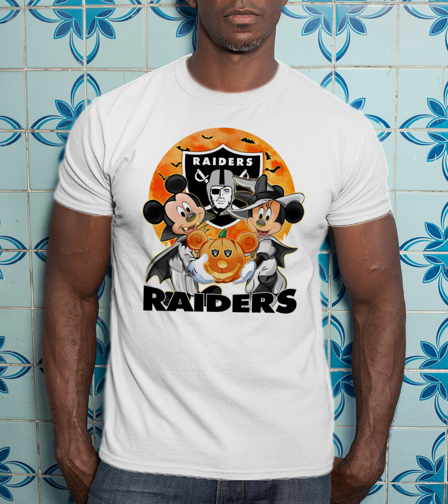 Las Vegas Raiders Mickey Mouse Minnie Mouse Halloween Pumpkin T-Shirt