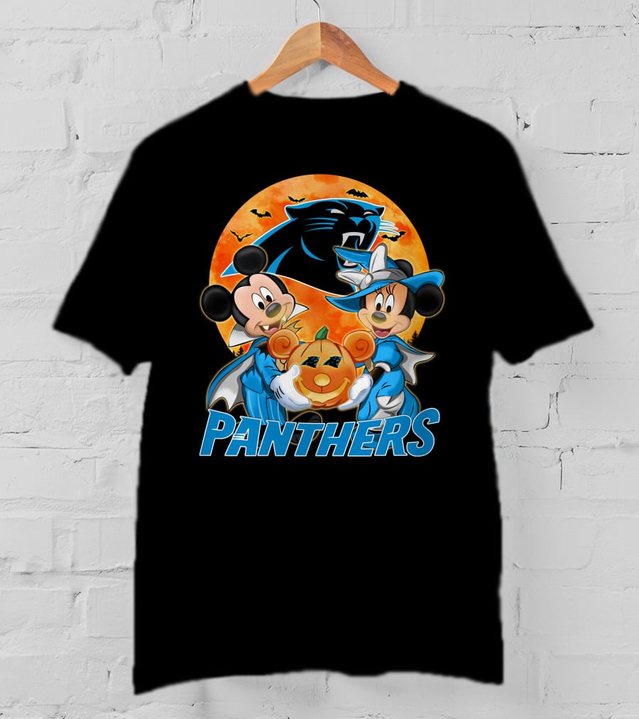 Carolina Panthers Mickey Mouse Minnie Mouse Halloween Pumpkin T-Shirt