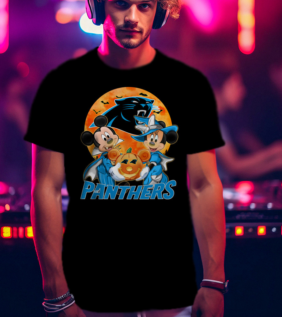 Carolina Panthers Mickey Mouse Minnie Mouse Halloween Pumpkin T-Shirt