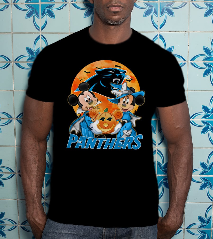 Carolina Panthers Mickey Mouse Minnie Mouse Halloween Pumpkin T-Shirt