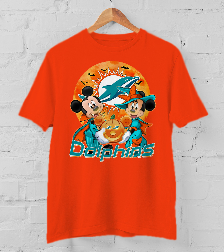 Miami Dolphins Mickey Minnie Halloween Pumpkin Bats T-Shirt
