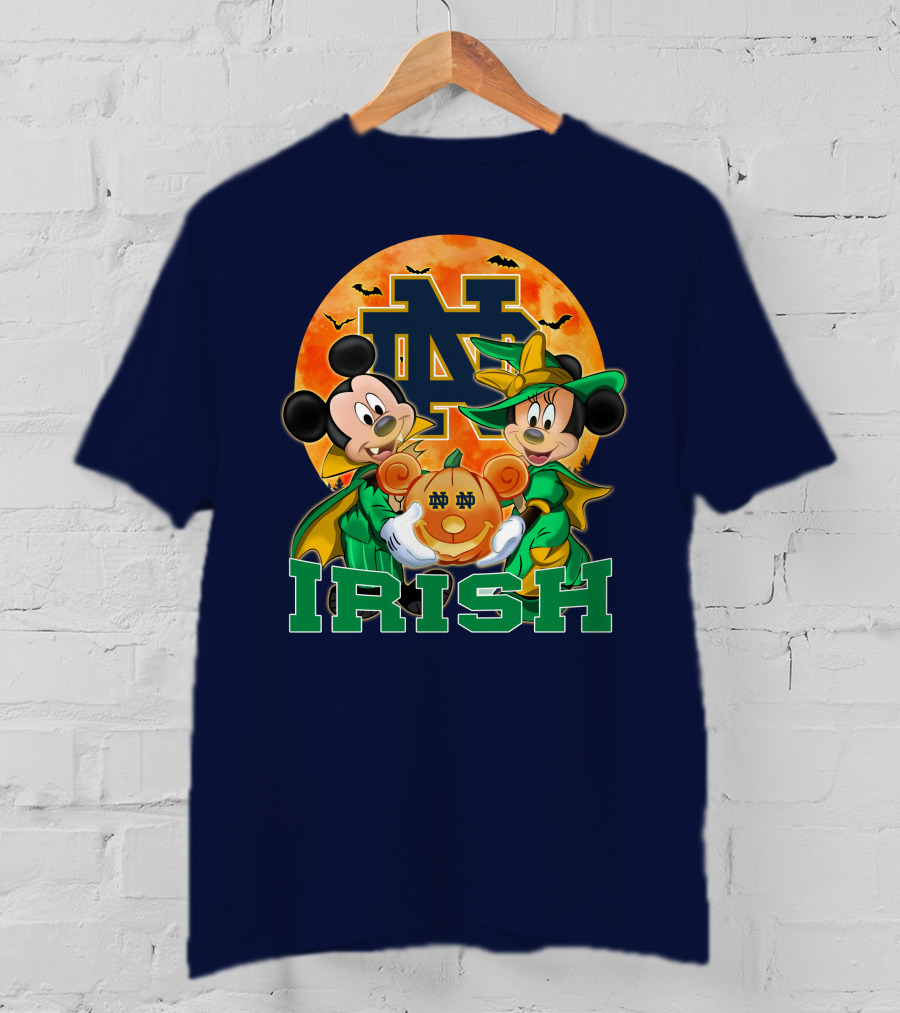 Notre Dame Fighting Irish Mickey Mouse Minnie Mouse Halloween Irish Pumpkin T-Shirt