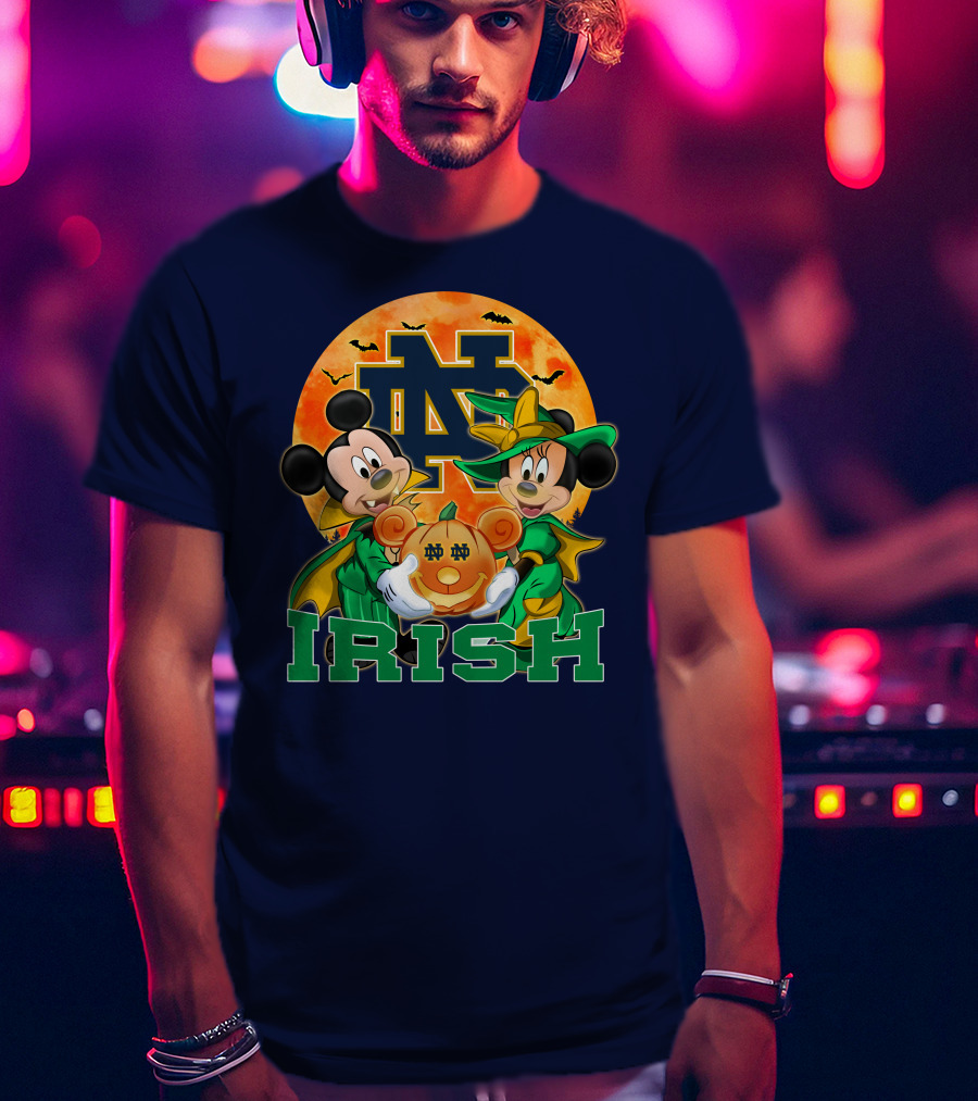 Notre Dame Fighting Irish Mickey Mouse Minnie Mouse Halloween Irish Pumpkin T-Shirt