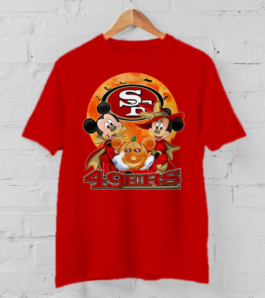 San Francisco 49ers Mickey Mouse Minnie Mouse Halloween Pumpkin T-Shirt