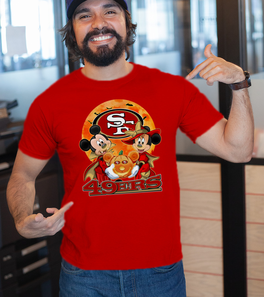 San Francisco 49ers Mickey Mouse Minnie Mouse Halloween Pumpkin T-Shirt
