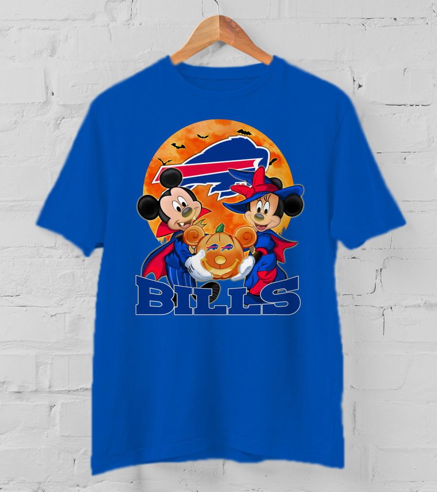 Buffalo Bills Halloween Mickey Mouse And Minnie Mouse Pumpkin T-Shirt