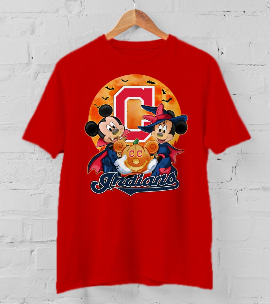 Cleveland Indians Mickey Mouse Minnie Mouse Halloween C Logo Pumpkin T-Shirt