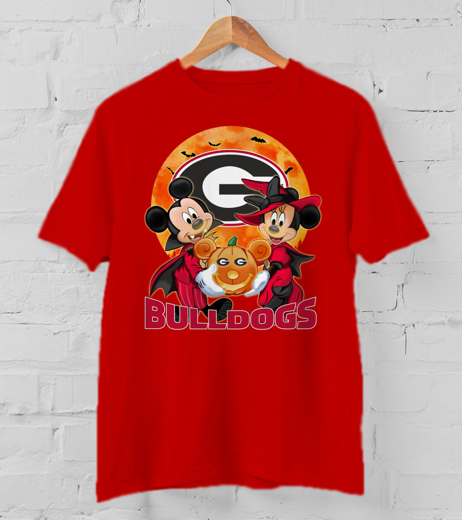 Georgia Bulldogs Mickey And Minnie Mouse Halloween Pumpkin T-Shirt