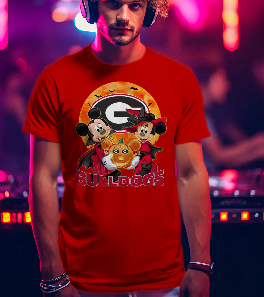 Georgia Bulldogs Mickey And Minnie Mouse Halloween Pumpkin T-Shirt