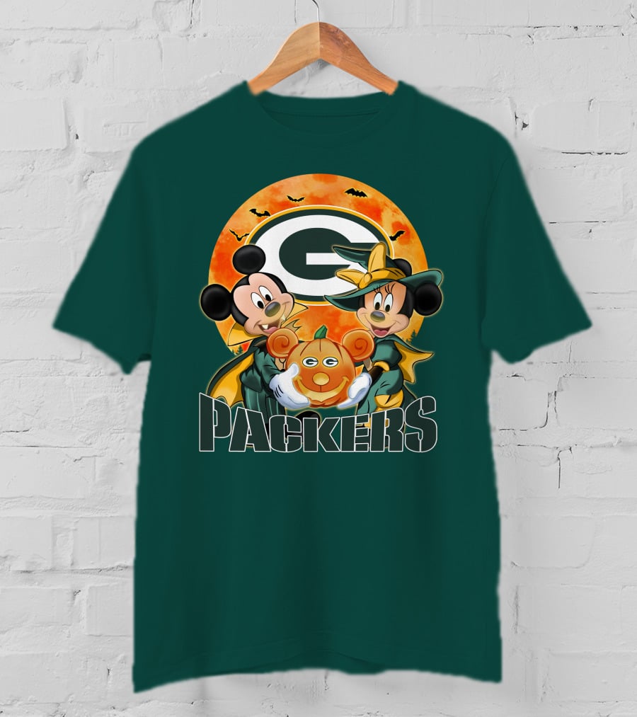 Green Bay Packers Mickey And Minnie Halloween Pumpkin T-Shirt