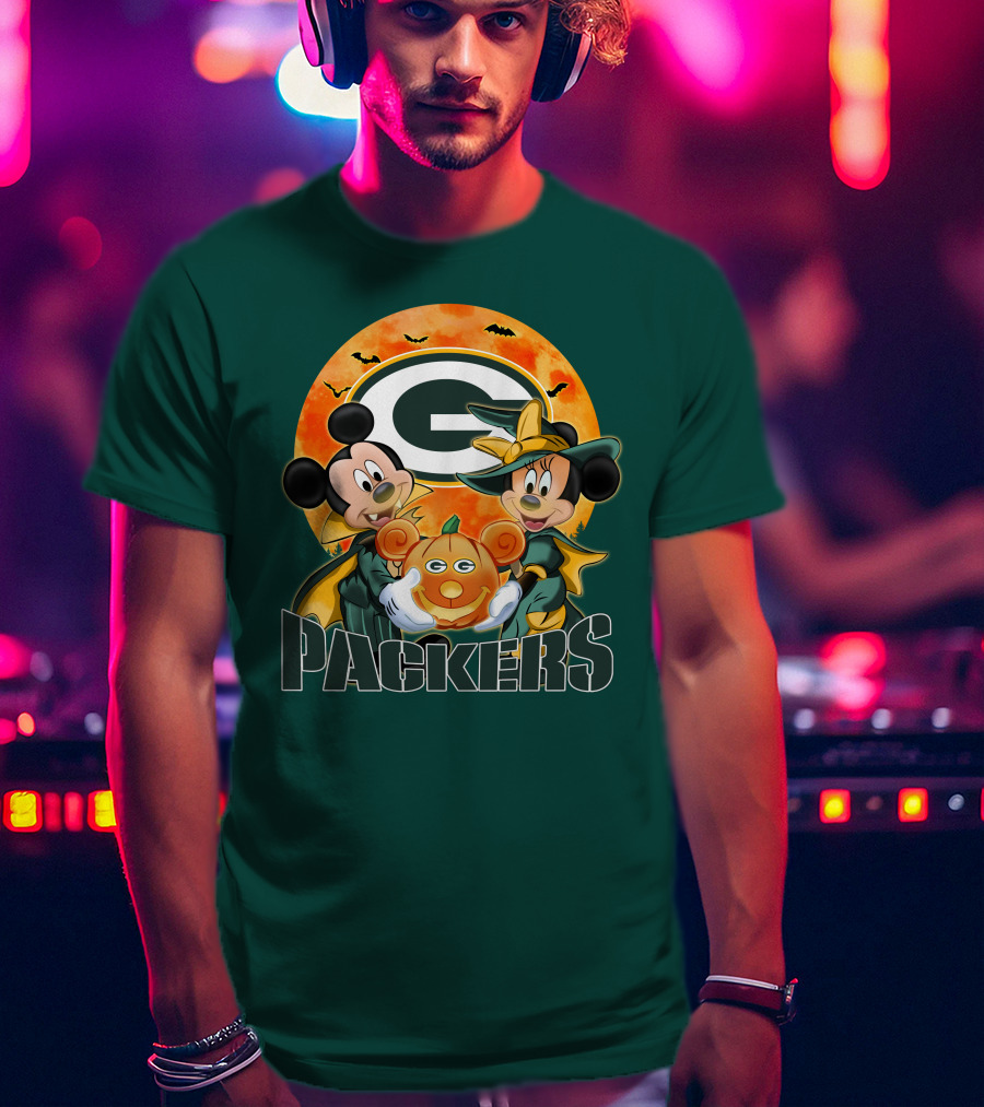 Green Bay Packers Mickey And Minnie Halloween Pumpkin T-Shirt