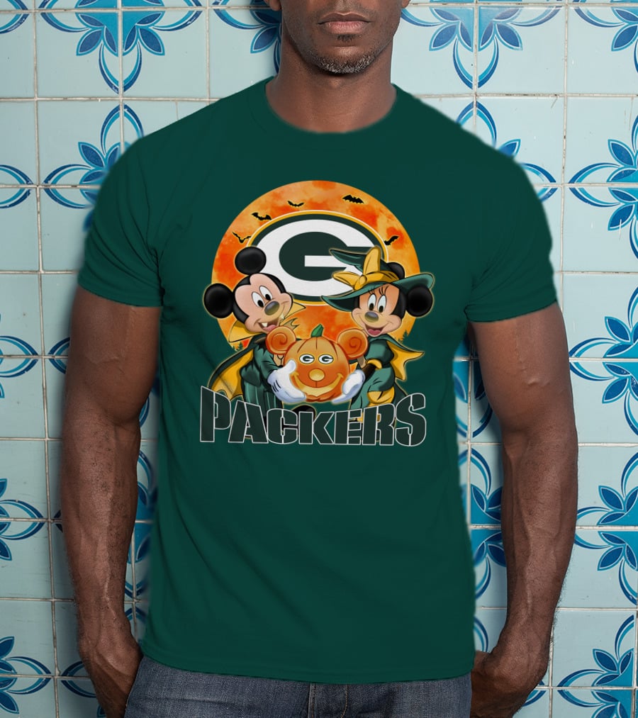 Green Bay Packers Mickey And Minnie Halloween Pumpkin T-Shirt