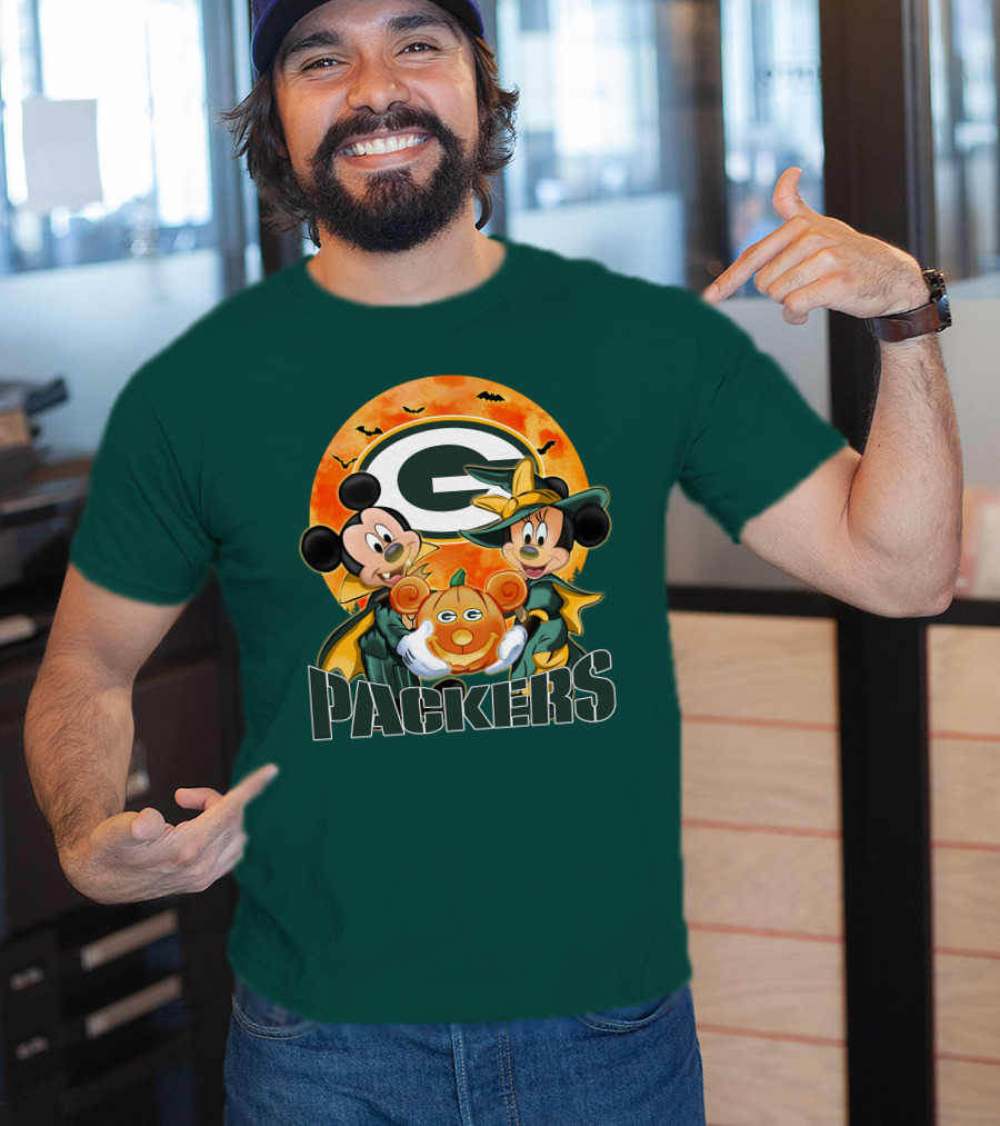 Green Bay Packers Mickey And Minnie Halloween Pumpkin T-Shirt