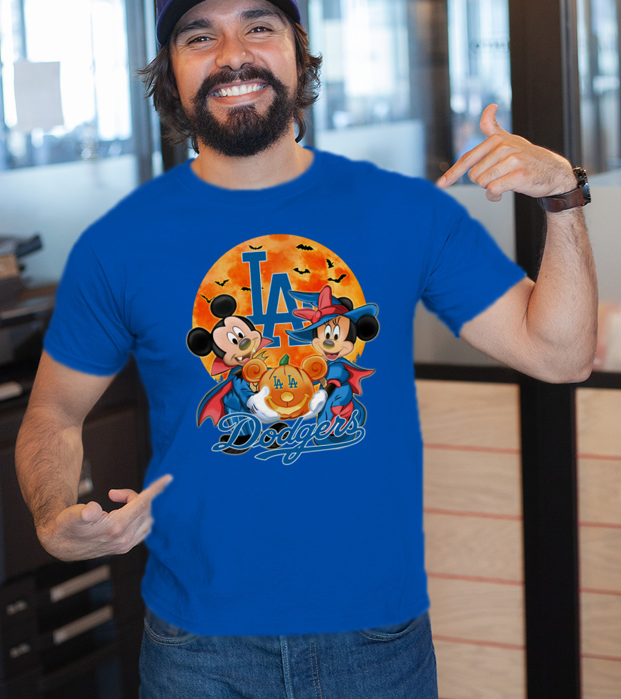 LA Dodgers Mickey Mouse Minnie Mouse Halloween Pumpkin Magic T-Shirt