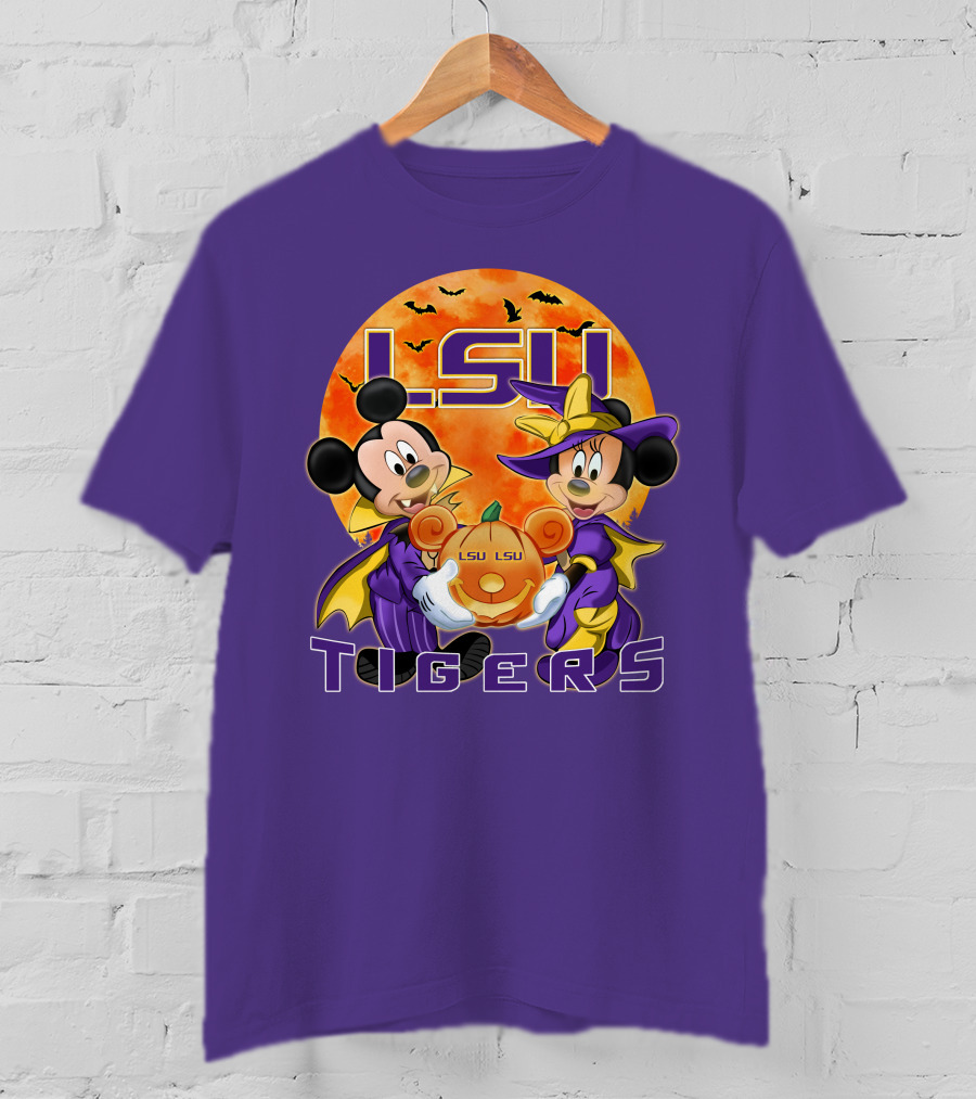 LSU Tigers Mickey Mouse And Minnie Mouse Halloween Pumpkin T-Shirt