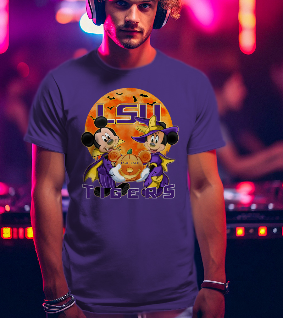 LSU Tigers Mickey Mouse And Minnie Mouse Halloween Pumpkin T-Shirt