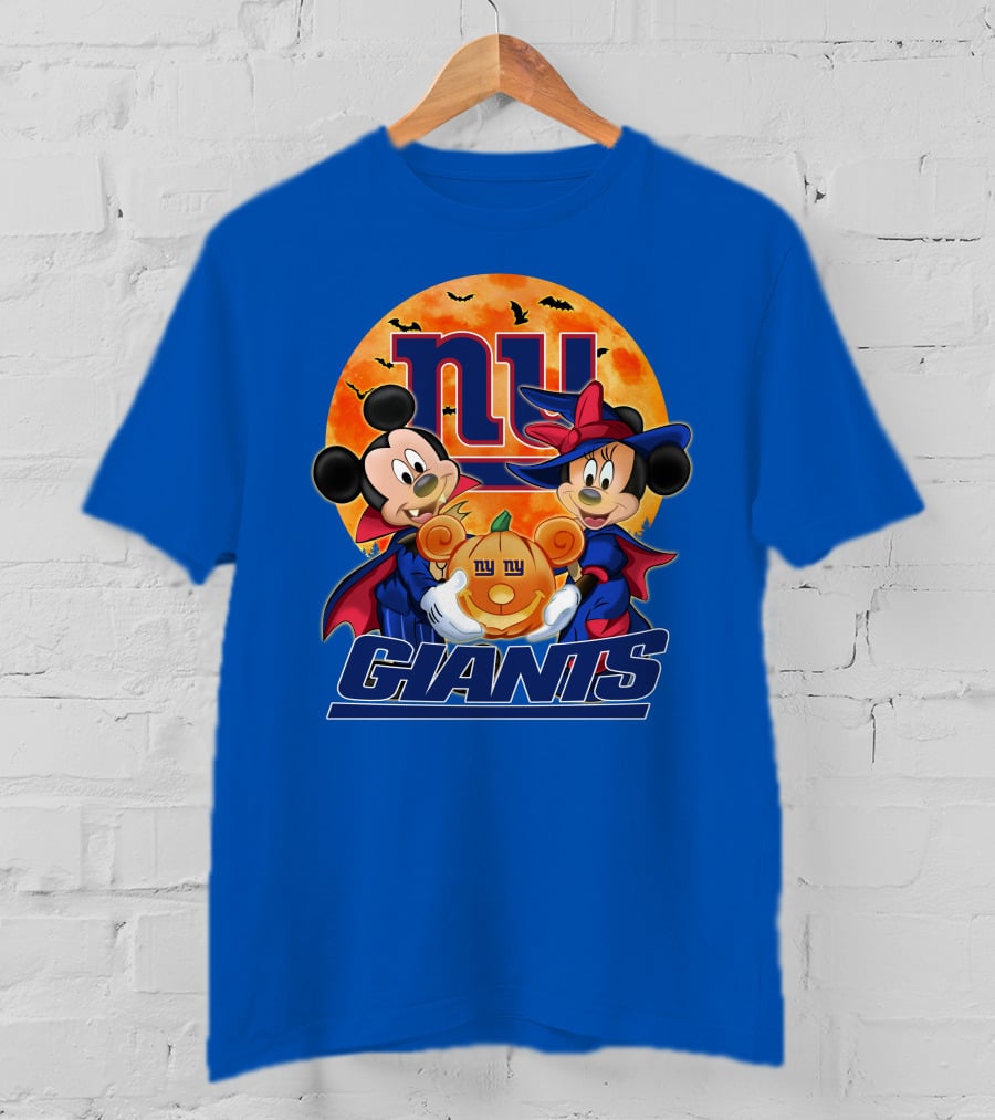 New York Giants Mickey Mouse Minnie Mouse Halloween Pumpkin T-Shirt
