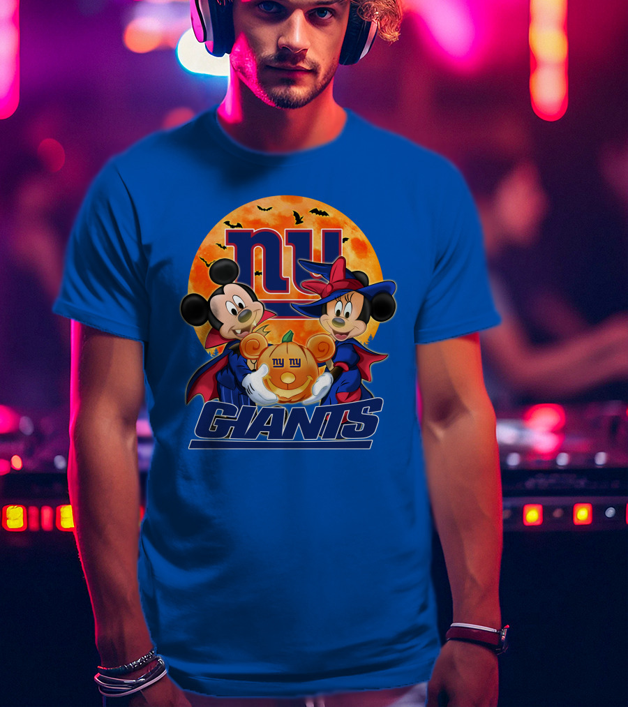 New York Giants Mickey Mouse Minnie Mouse Halloween Pumpkin T-Shirt