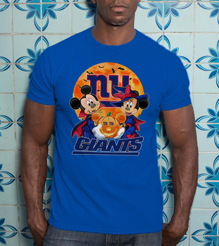 New York Giants Mickey Mouse Minnie Mouse Halloween Pumpkin T-Shirt