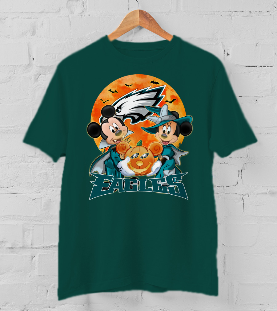 Philadelphia Eagles Mickey And Minnie Halloween Pumpkin T-Shirt