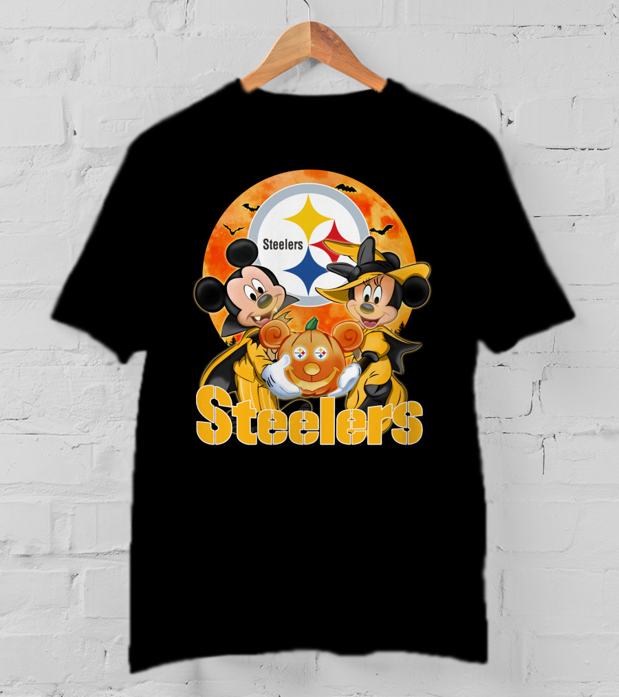 Steelers Mickey Mouse Minnie Mouse Halloween Pumpkin T-Shirt