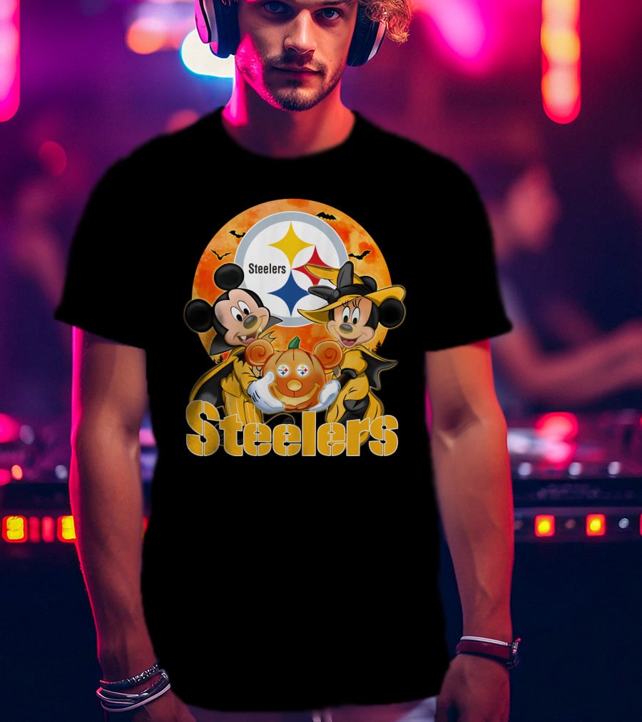 Steelers Mickey Mouse Minnie Mouse Halloween Pumpkin T-Shirt