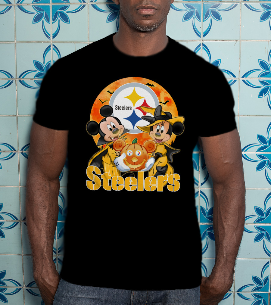 Steelers Mickey Mouse Minnie Mouse Halloween Pumpkin T-Shirt
