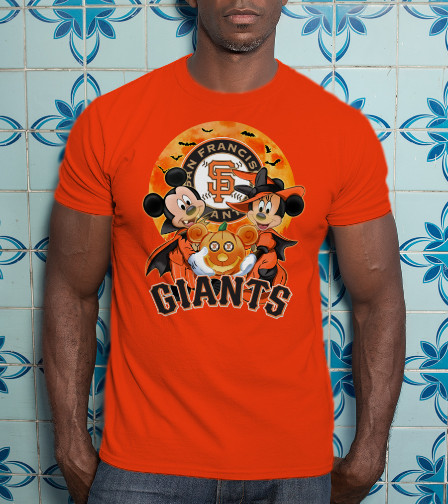San Francisco Giants Halloween Mickey Mouse Minnie Mouse Pumpkin T-Shirt