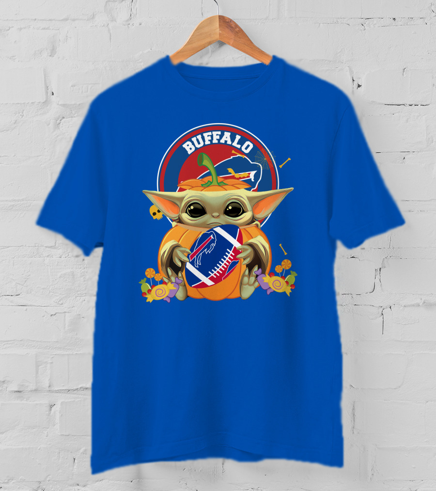 Halloween Pumpkin Baby Yoda Buffalo Bills Football Team Spirit T-Shirt