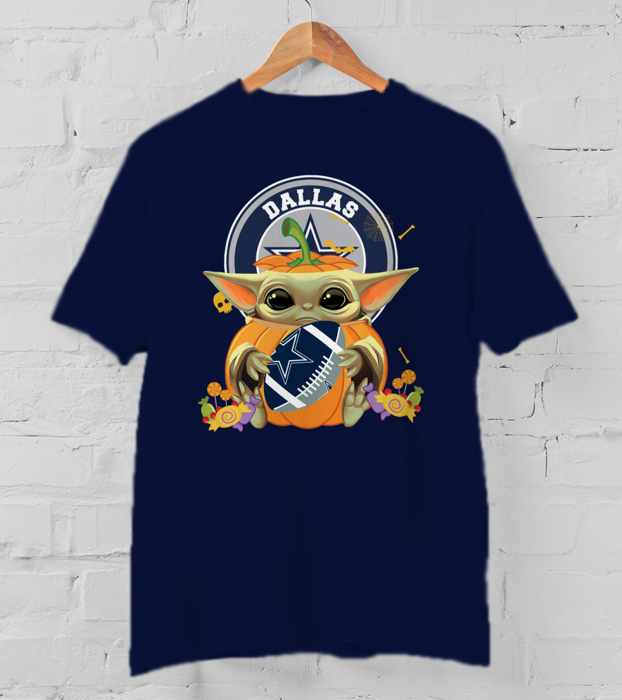 Halloween Pumpkin Baby Yoda Hug Dallas Cowboys Football T-Shirt