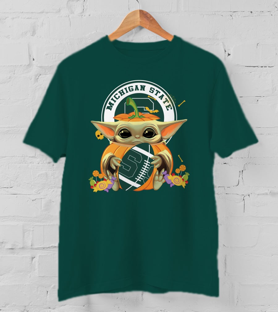 Halloween Pumpkin Baby Yoda Michigan State Spartans T-Shirt