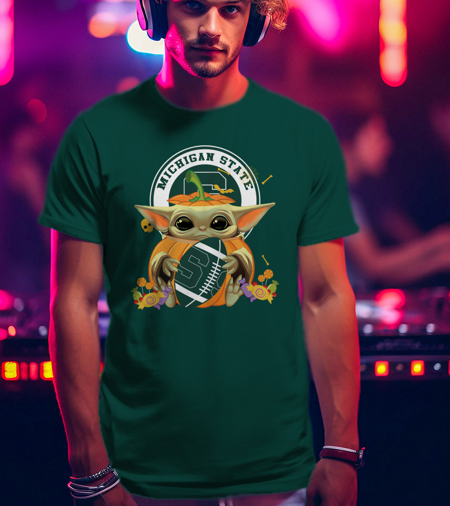 Halloween Pumpkin Baby Yoda Michigan State Spartans T-Shirt