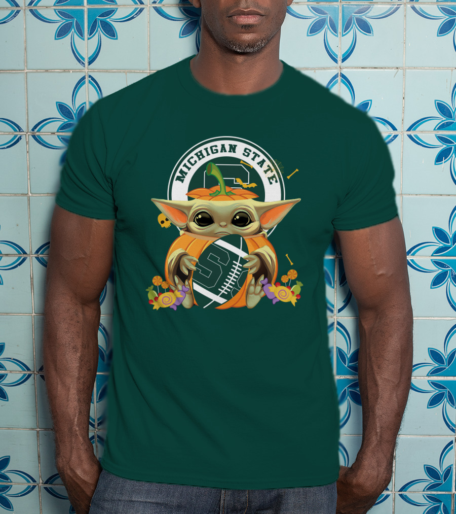 Halloween Pumpkin Baby Yoda Michigan State Spartans T-Shirt