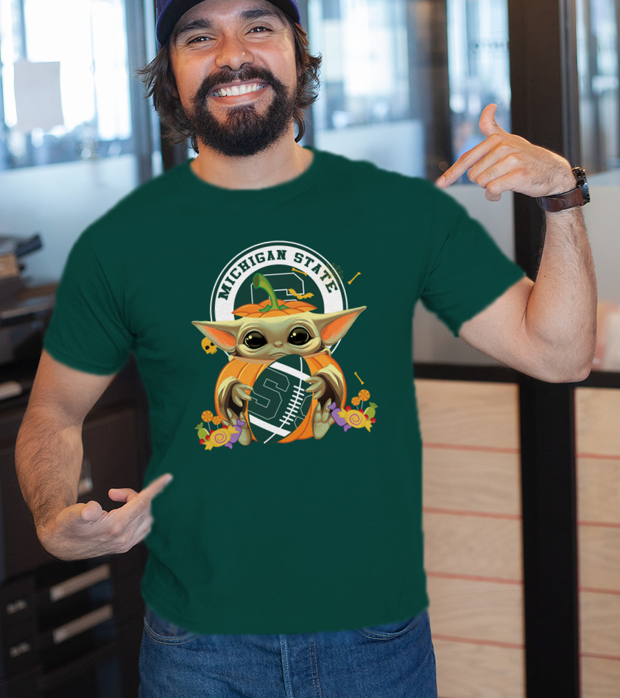 Halloween Pumpkin Baby Yoda Michigan State Spartans T-Shirt