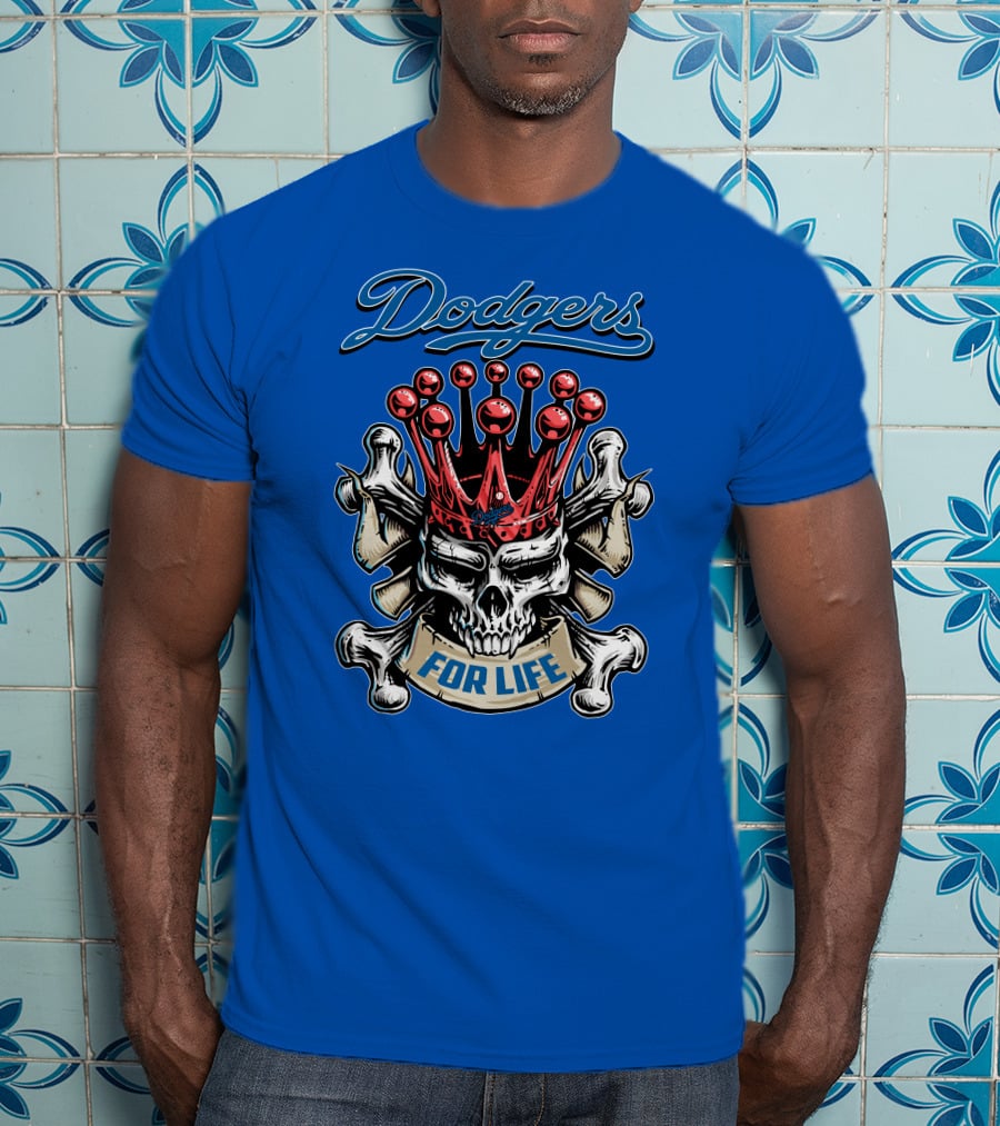 Dodgers Crowned Skull For Life T-Shirt