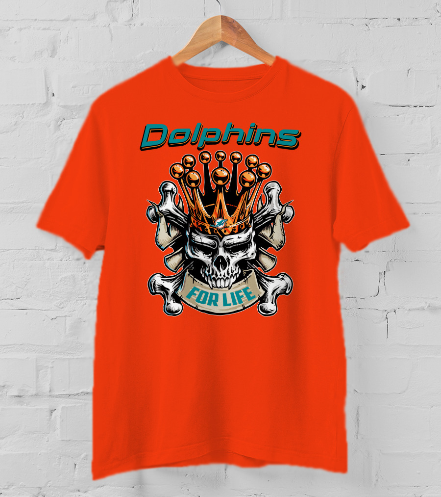 Dolphins Skull King Crown For Life T-Shirt