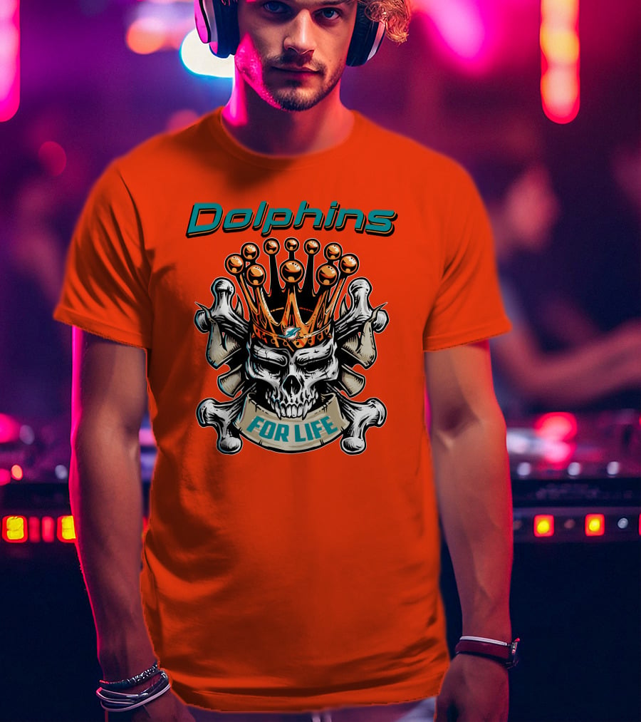 Dolphins Skull King Crown For Life T-Shirt