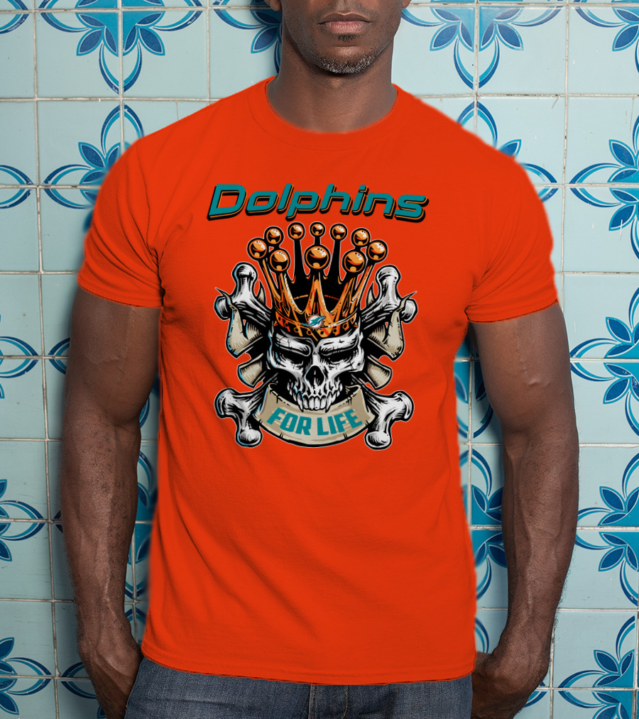 Dolphins Skull King Crown For Life T-Shirt