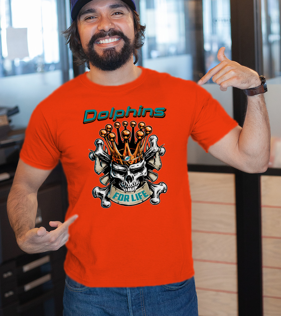 Dolphins Skull King Crown For Life T-Shirt