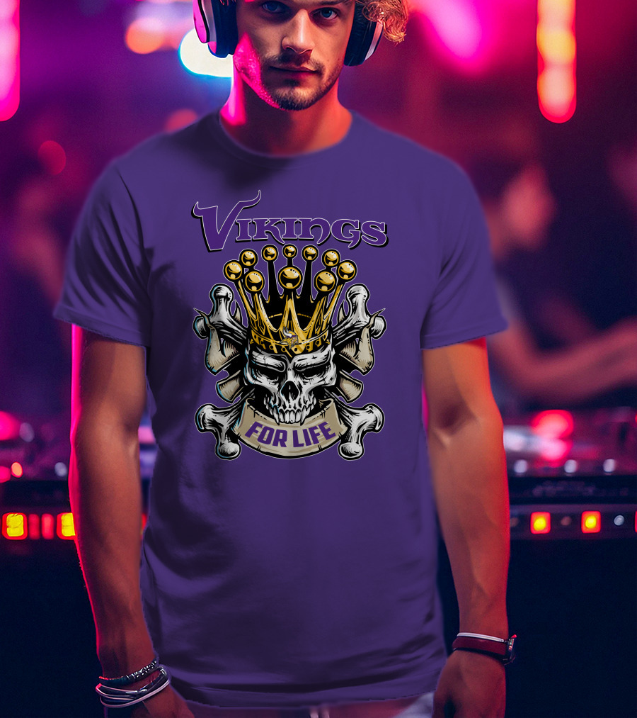 Vikings Skull King Crown For Life Minnesota T-Shirt