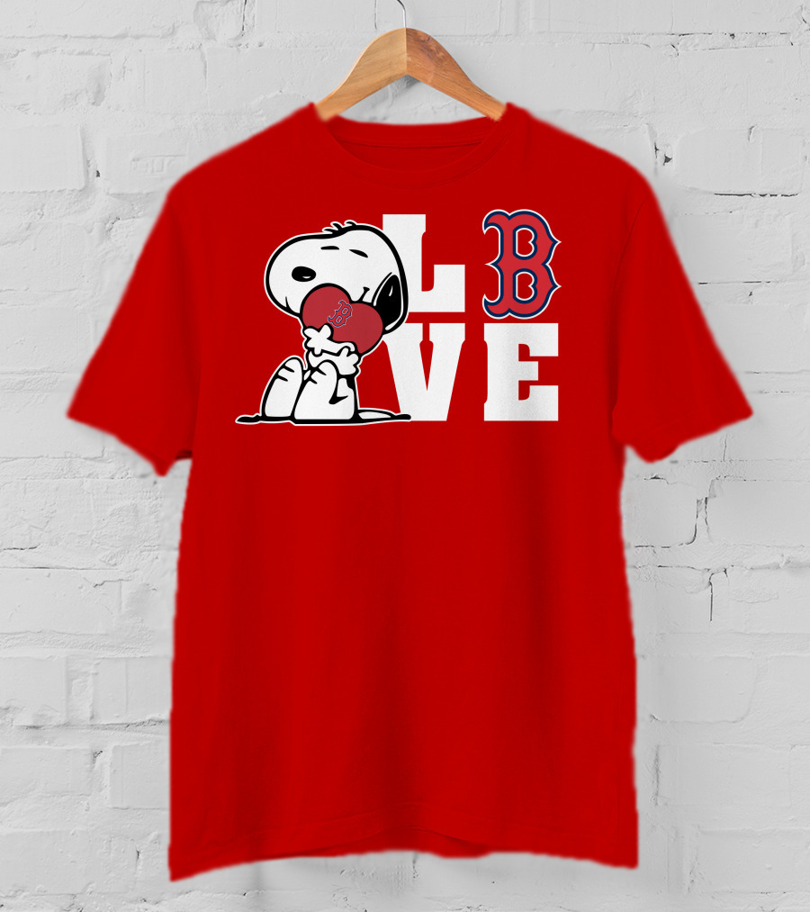Snoopy Love Boston Red Sox B Logo Peanuts Baseball T-Shirt