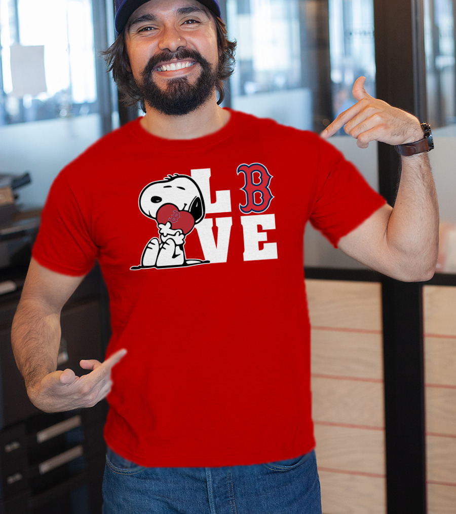 Snoopy Love Boston Red Sox B Logo Peanuts Baseball T-Shirt
