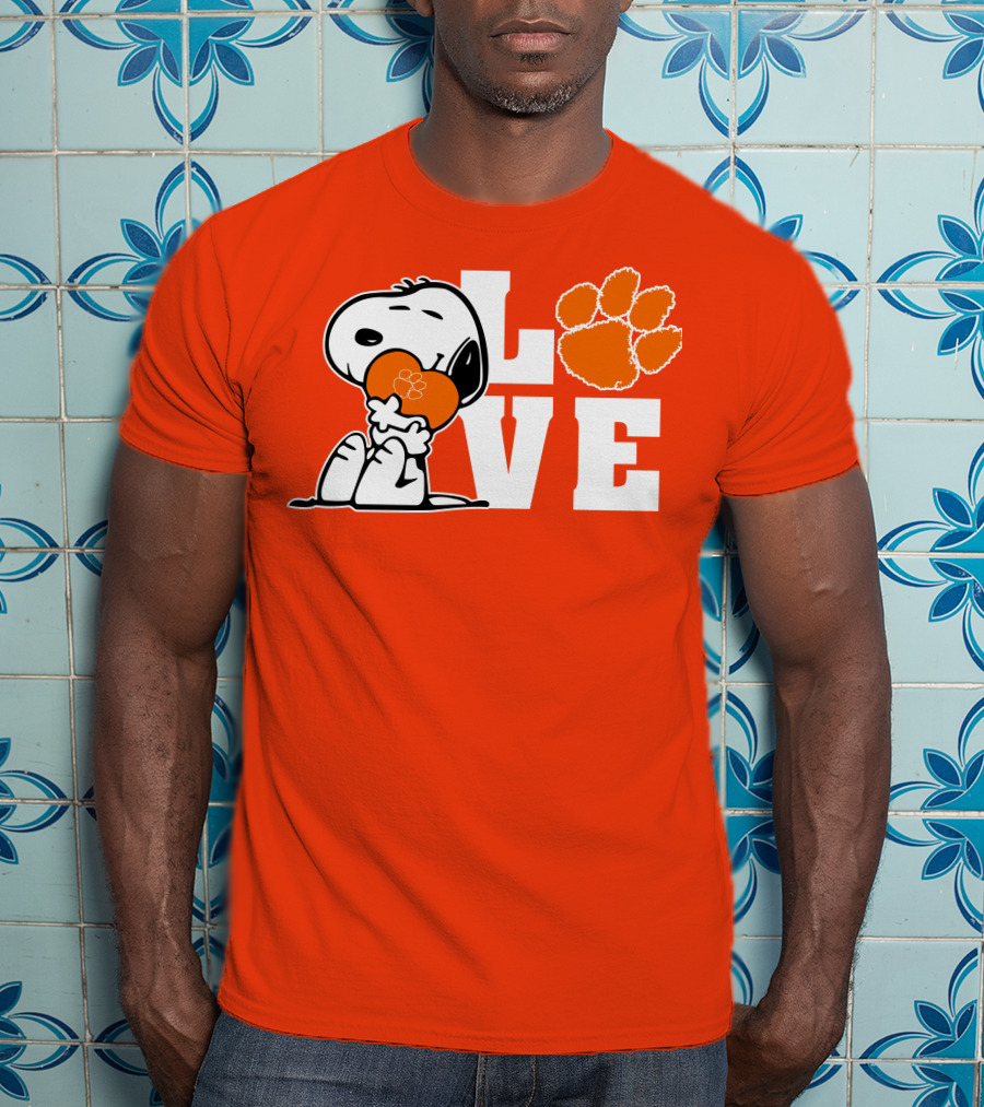 Snoopy Heart Love Clemson Tigers Paw Print T-Shirt