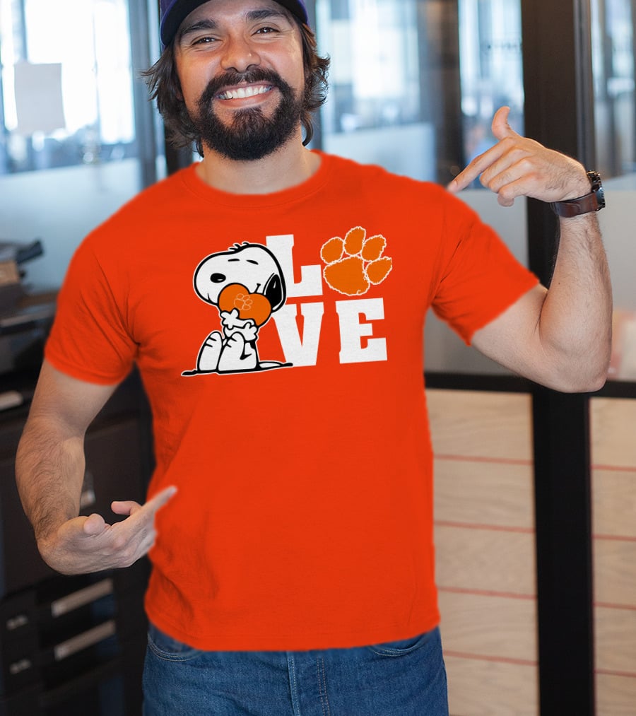 Snoopy Heart Love Clemson Tigers Paw Print T-Shirt