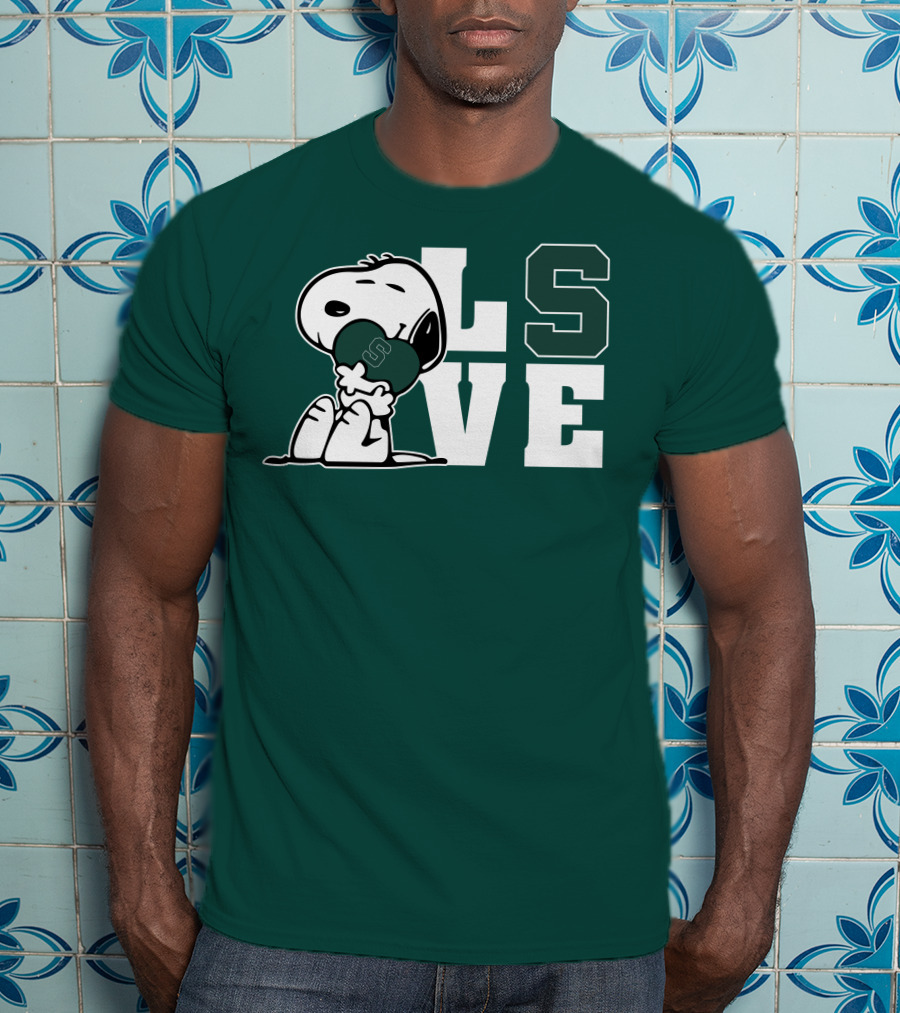 Snoopy Hugging Michigan State Spartans Heart L S V E T-Shirt