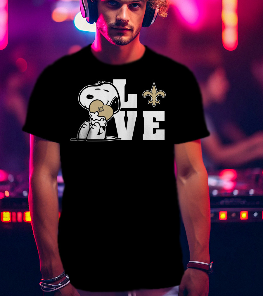 Snoopy Love New Orleans Saints Fleur-De-Lis Heart T-Shirt