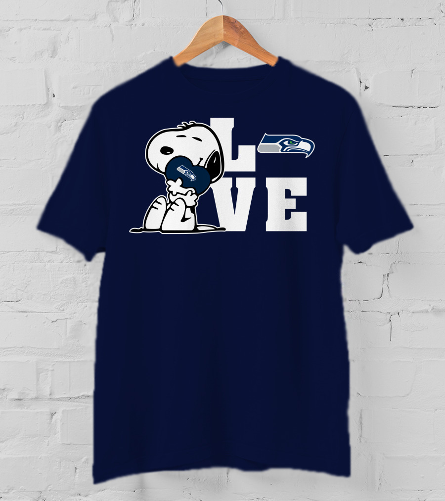 Snoopy Love Seattle Seahawks Heart Hugging Football Fan Peanuts Collaboration T-Shirt