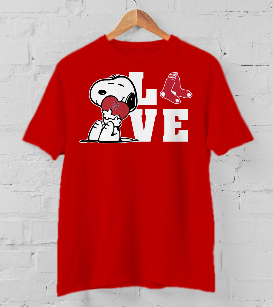 Snoopy Love Boston Red Sox Heart Peanuts Baseball Fan T-Shirt