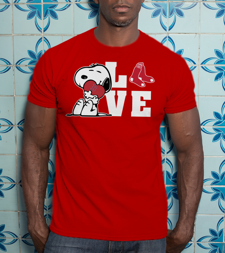Snoopy Love Boston Red Sox Heart Peanuts Baseball Fan T-Shirt