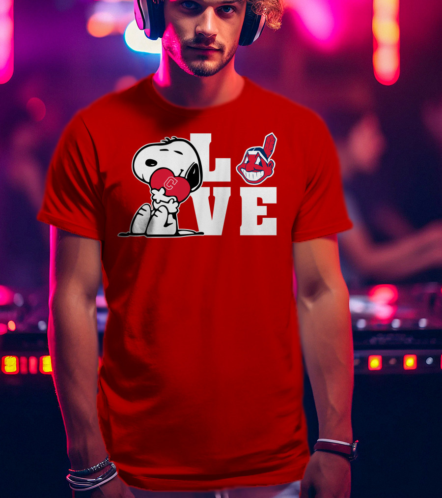 Snoopy Love Cleveland Heart Chief Wahoo T-Shirt